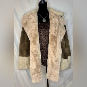 Steve Madden Cream and Brown Faux Fur & Faux Leather Coat